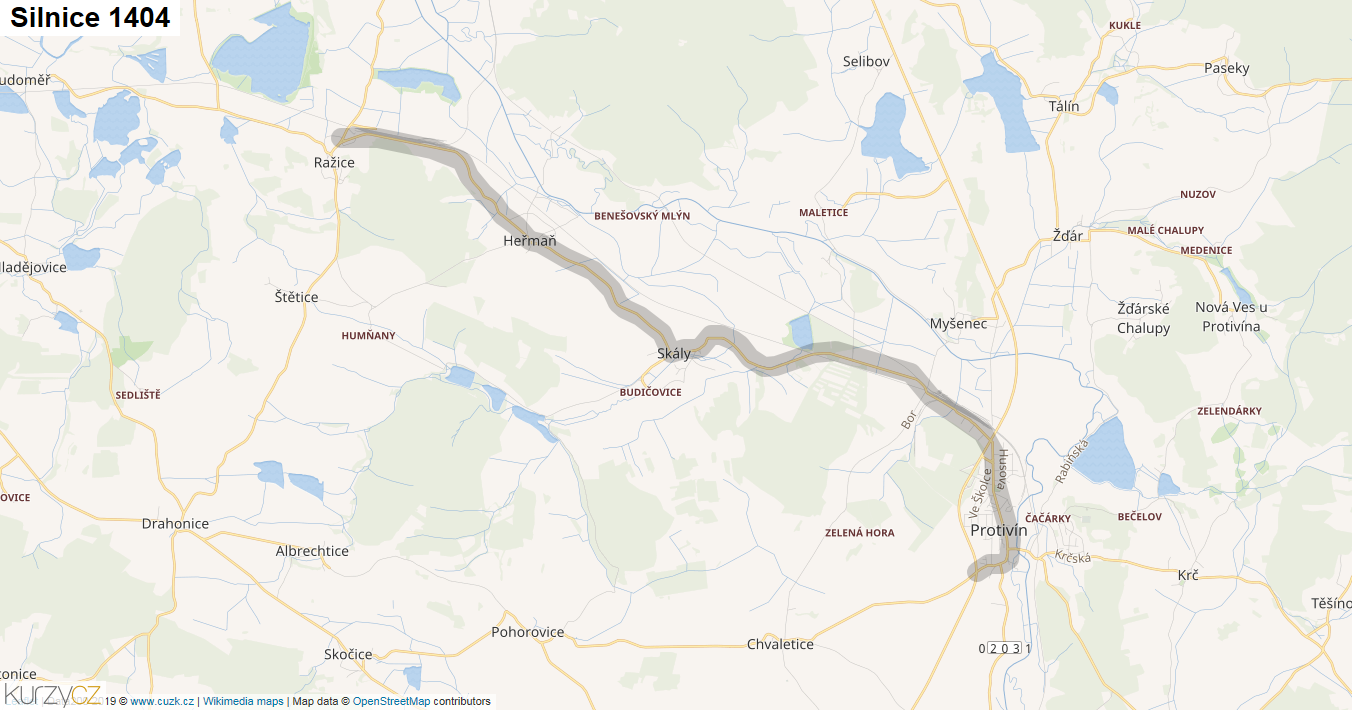 Silnice 1404 - mapa Silnice 1404
