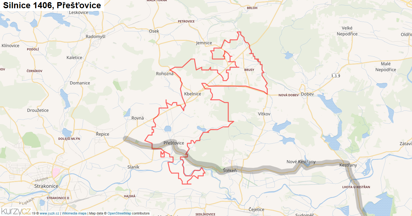 Přešťovice, Silnice 1406 - Mapa