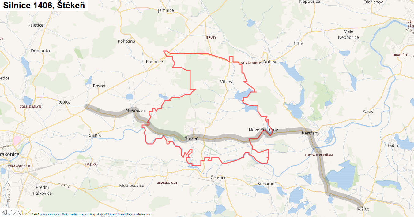 Štěkeň, Silnice 1406 - Mapa