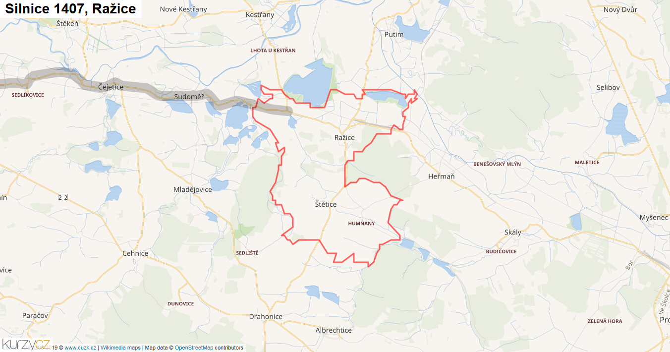 Ražice, Silnice 1407 - Mapa