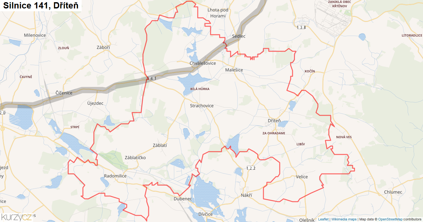 Dříteň, Silnice 141 - Mapa