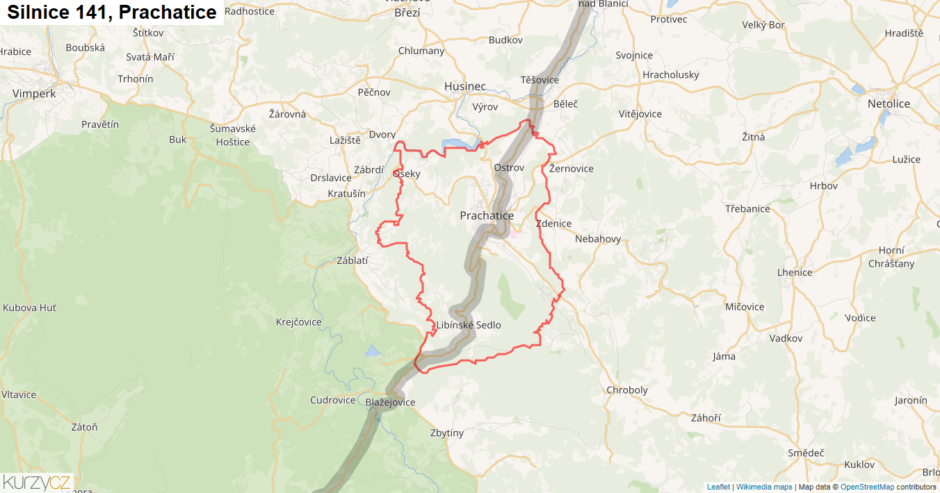 Prachatice, Silnice 141 - Mapa