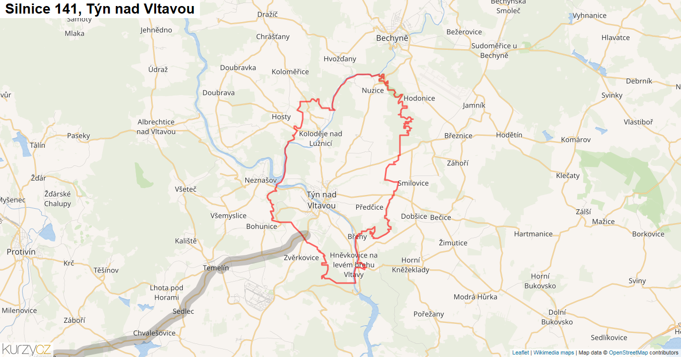 Týn nad Vltavou, Silnice 141 - Mapa