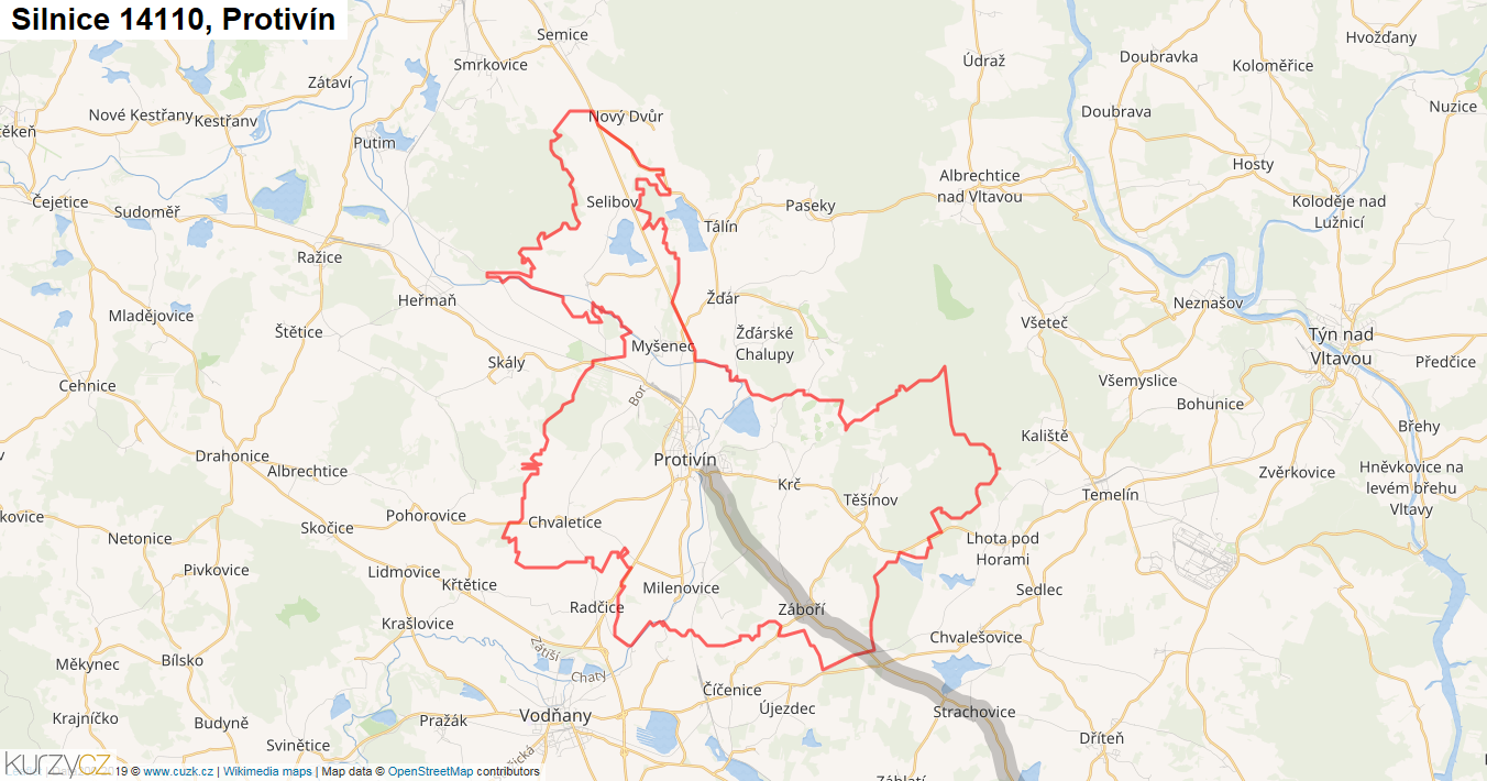 Protivín, Silnice 14110 - Mapa