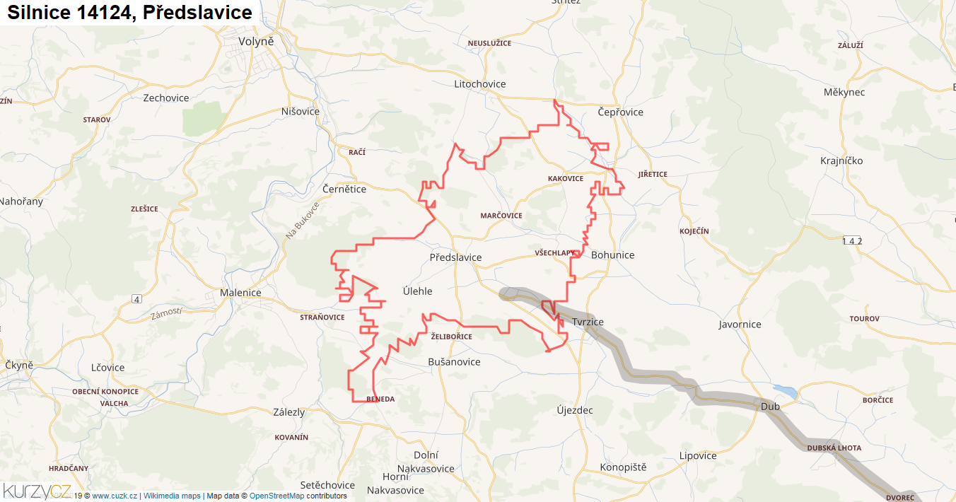 Předslavice, Silnice 14124 - Mapa