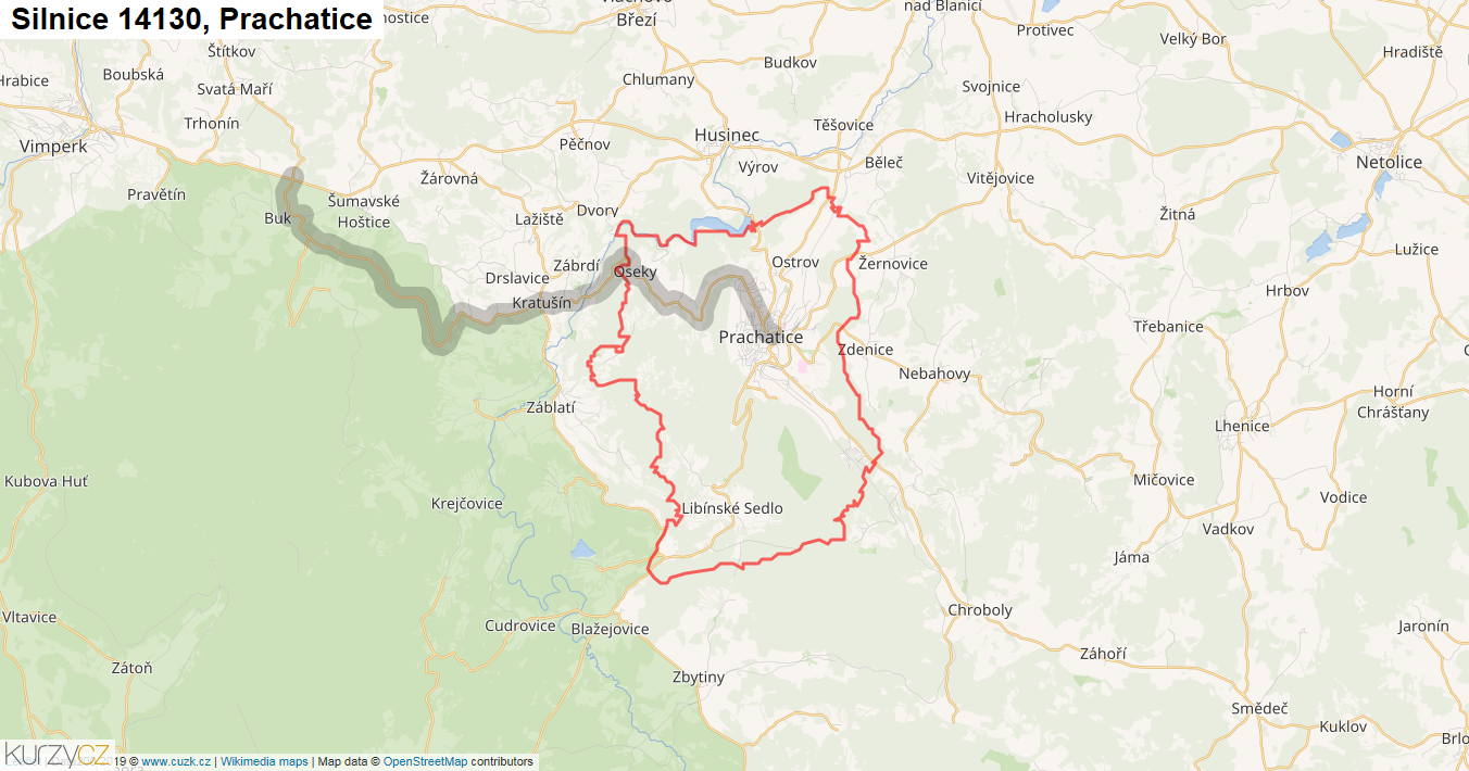 Prachatice, Silnice 14130 - Mapa
