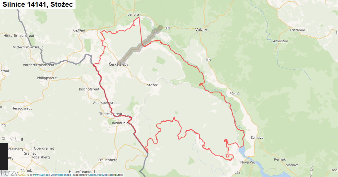 Stožec, Silnice 14141 - Mapa