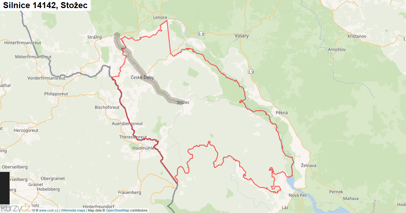 Stožec, Silnice 14142 - Mapa