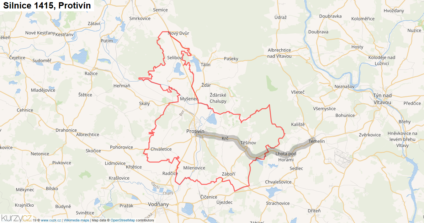 Protivín, Silnice 1415 - Mapa