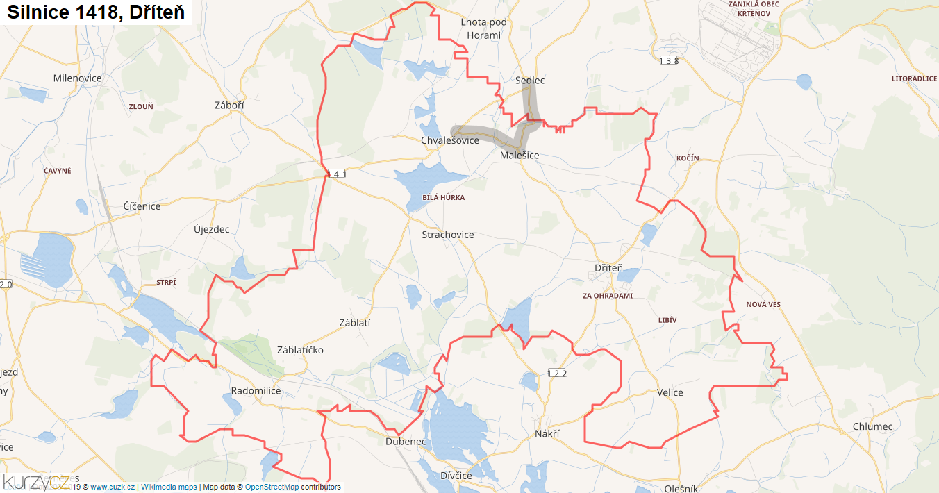 Dříteň, Silnice 1418 - Mapa