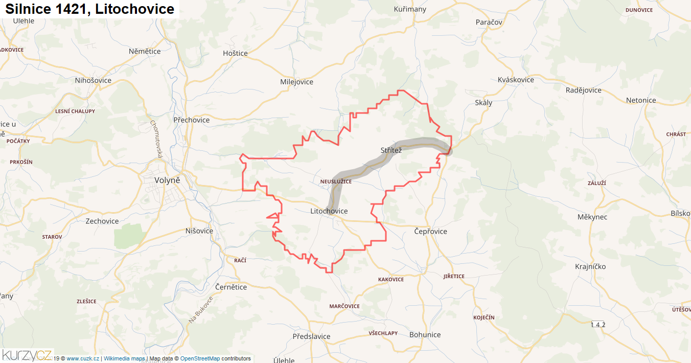 Litochovice, Silnice 1421 - Mapa