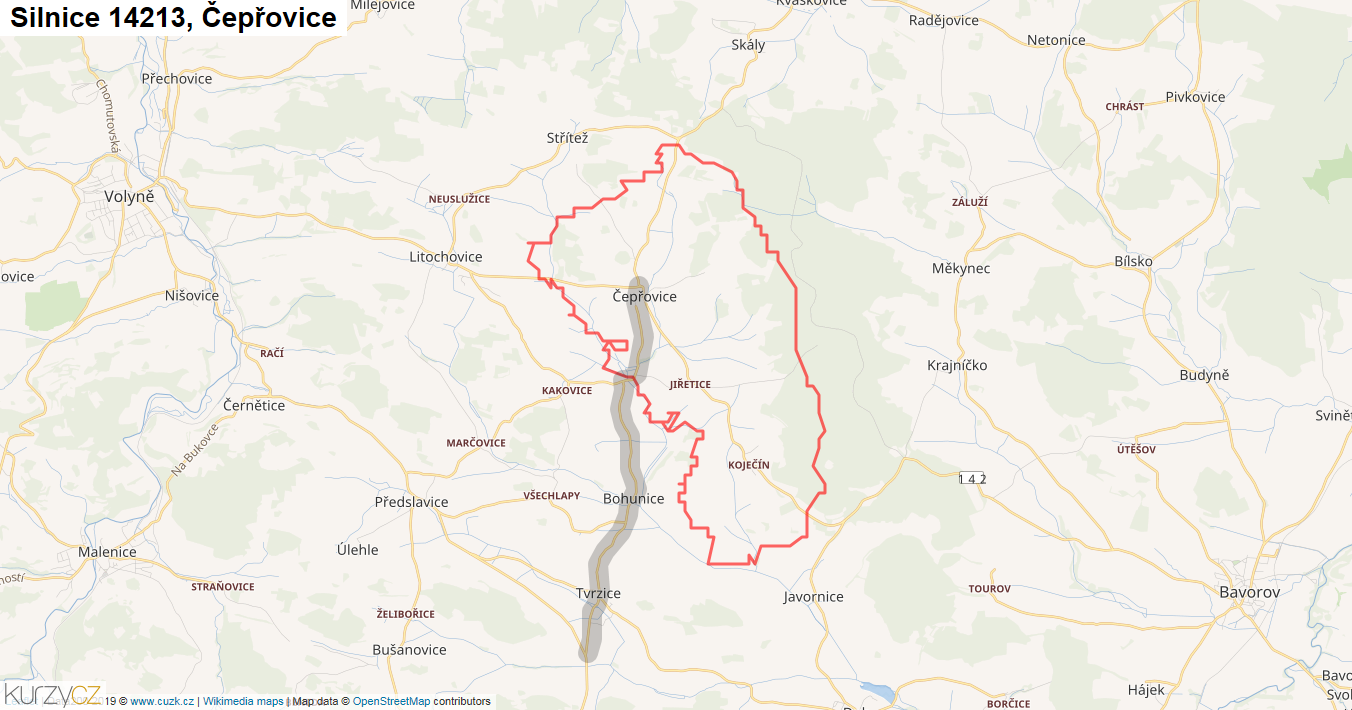 Čepřovice, Silnice 14213 - Mapa