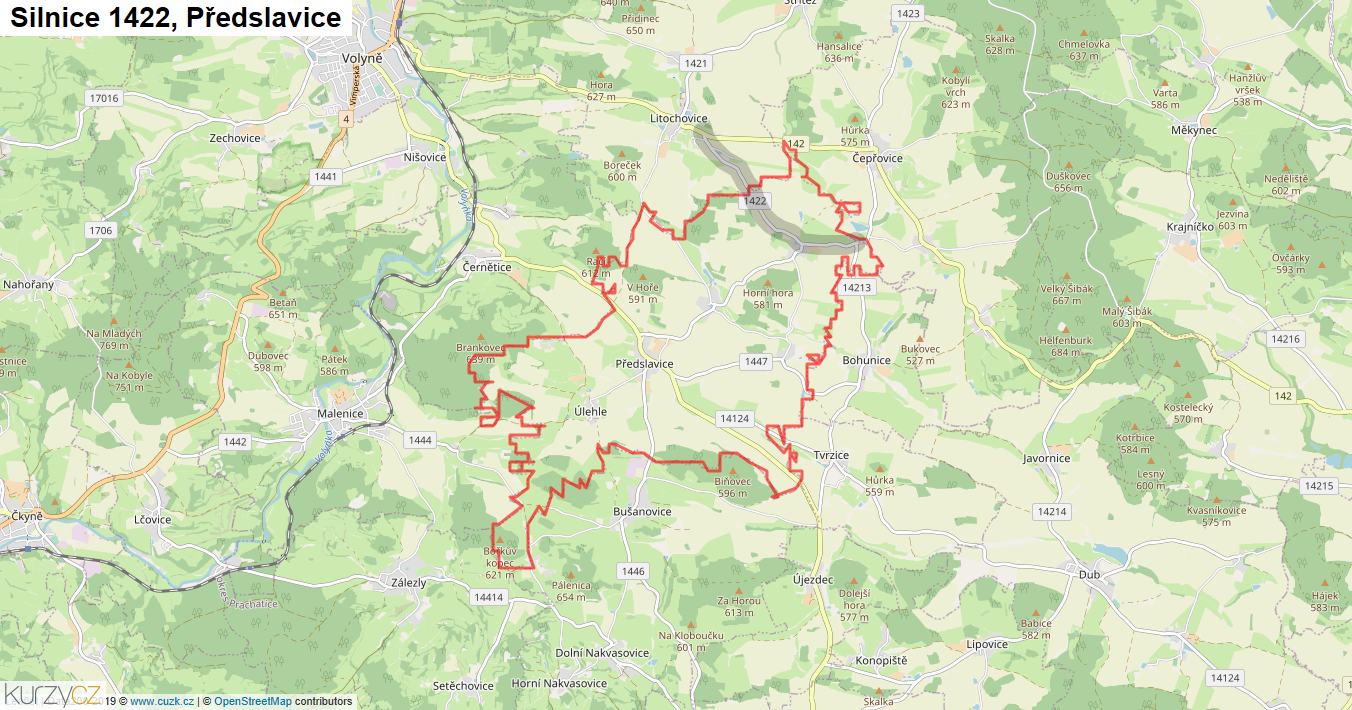 Předslavice, Silnice 1422 - Mapa