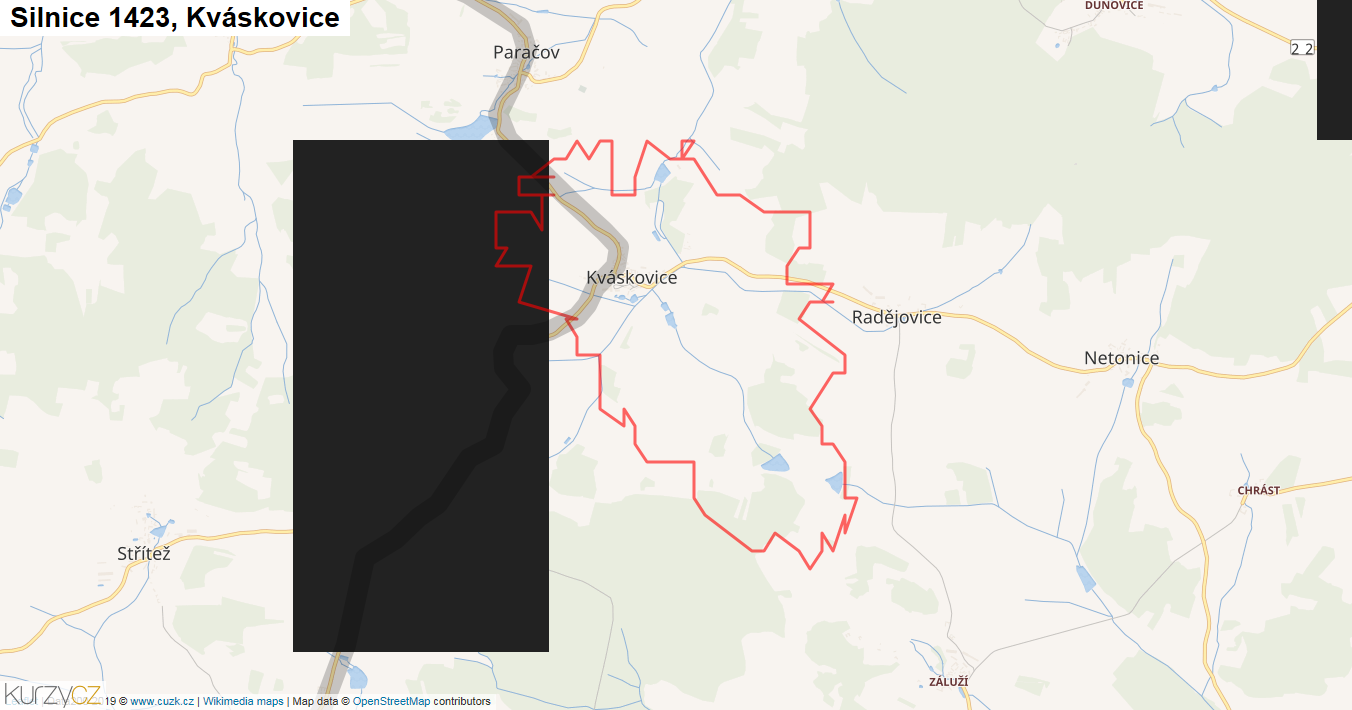Kváskovice, Silnice 1423 - Mapa