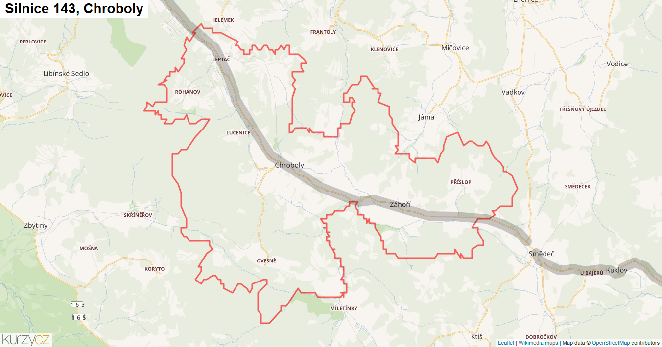 Chroboly, Silnice 143 - Mapa