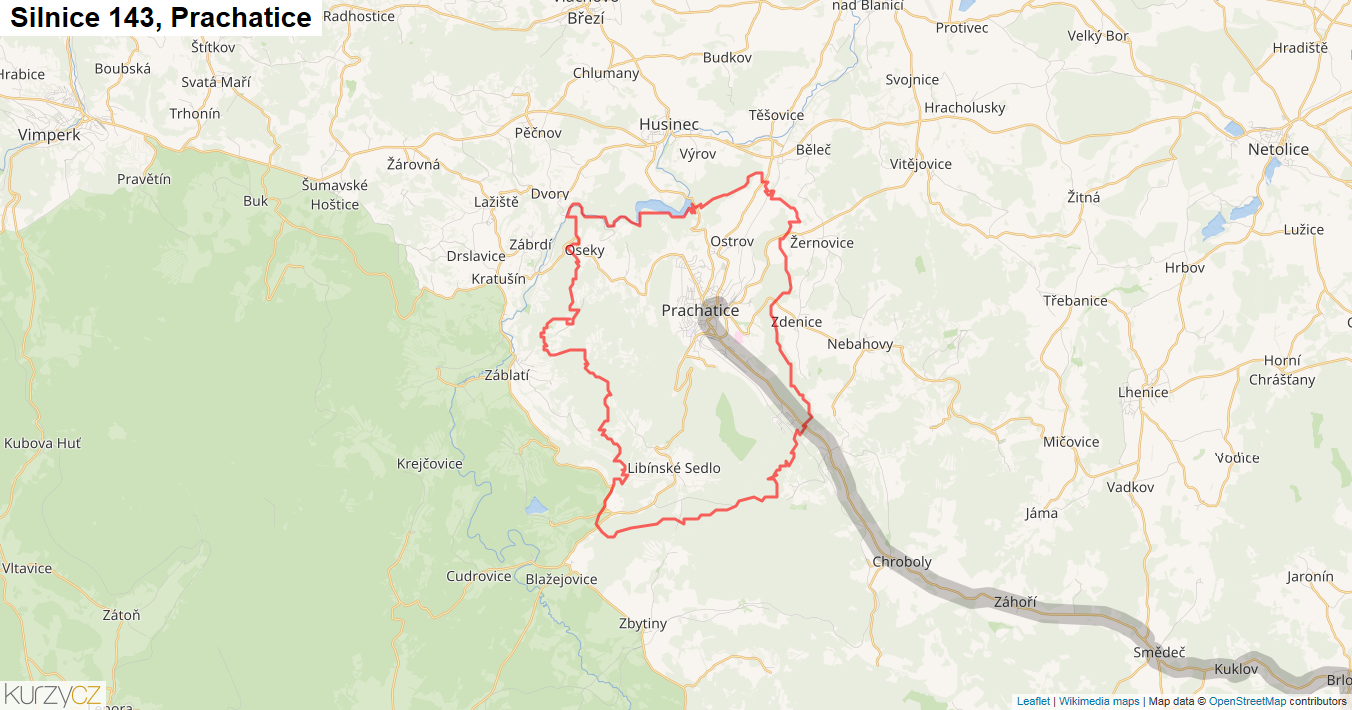 Prachatice, Silnice 143 - Mapa