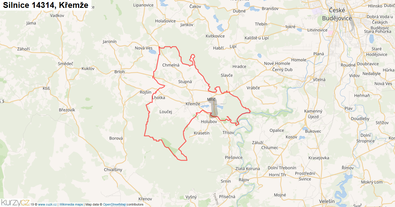 Křemže, Silnice 14314 - Mapa