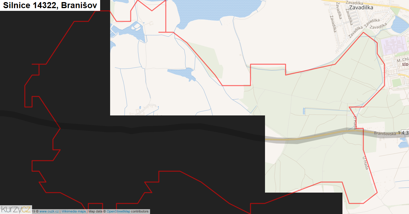 Branišov, Silnice 14322 - Mapa