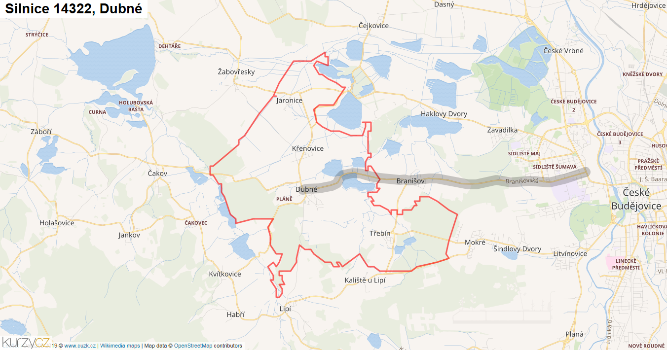 Dubné, Silnice 14322 - Mapa