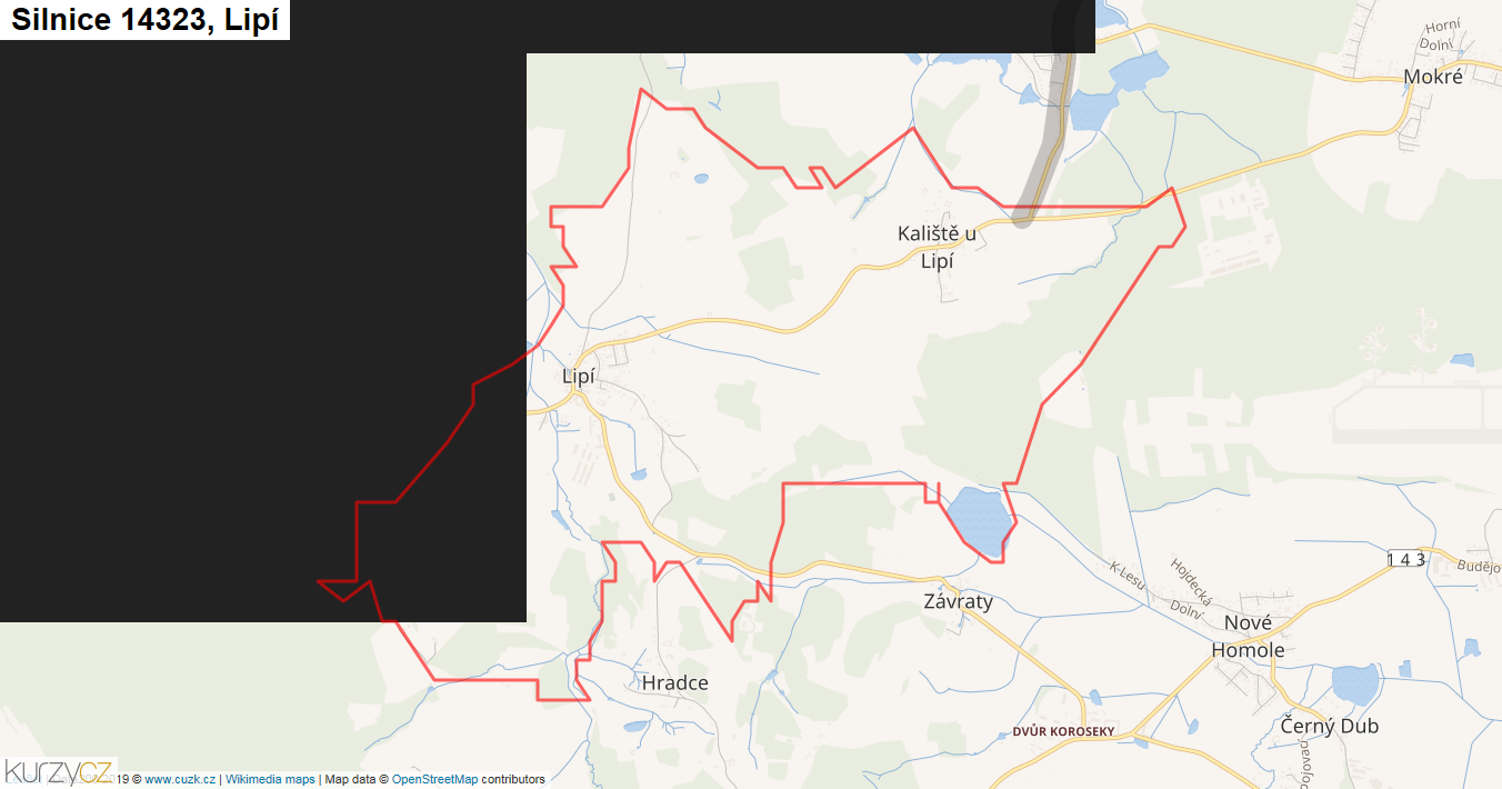 Lipí, Silnice 14323 - Mapa