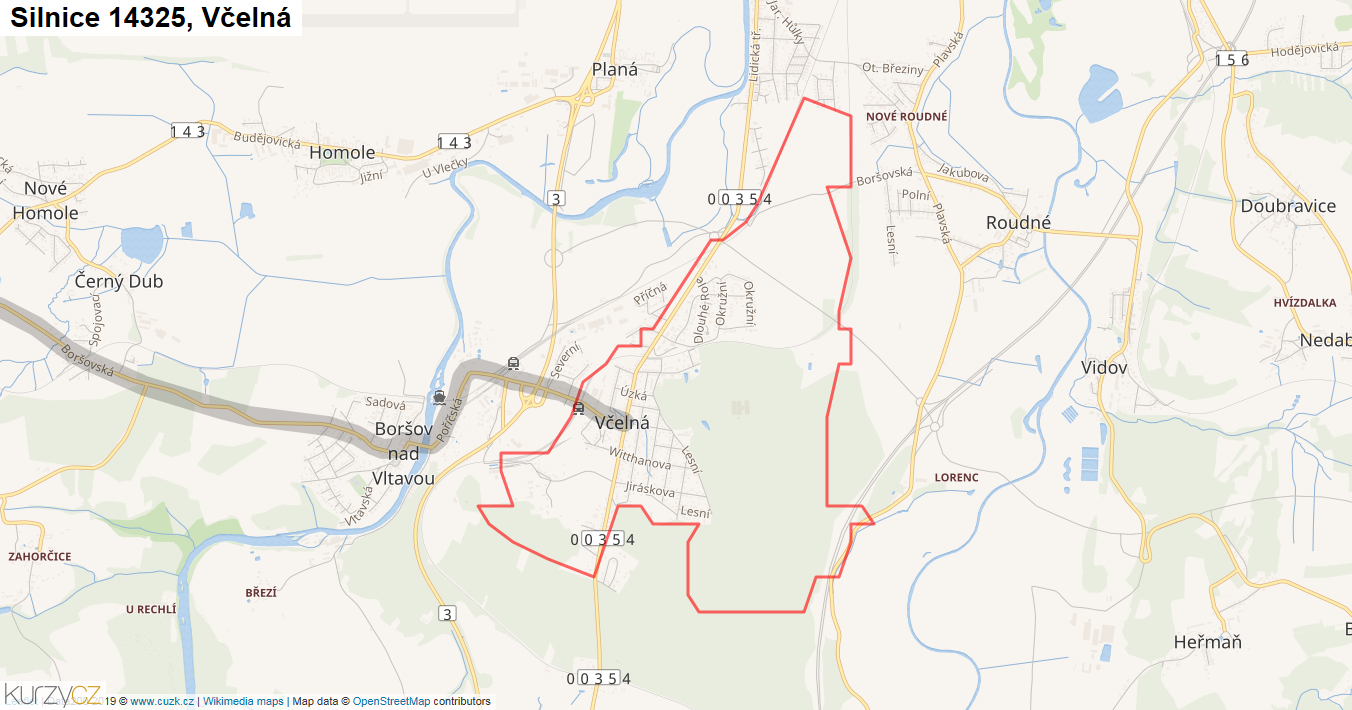 Včelná, Silnice 14325 - Mapa