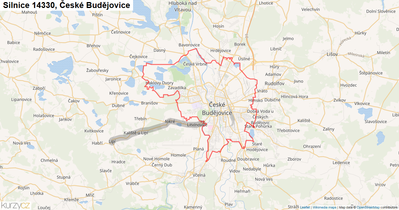 České Budějovice, Silnice 14330 - Mapa