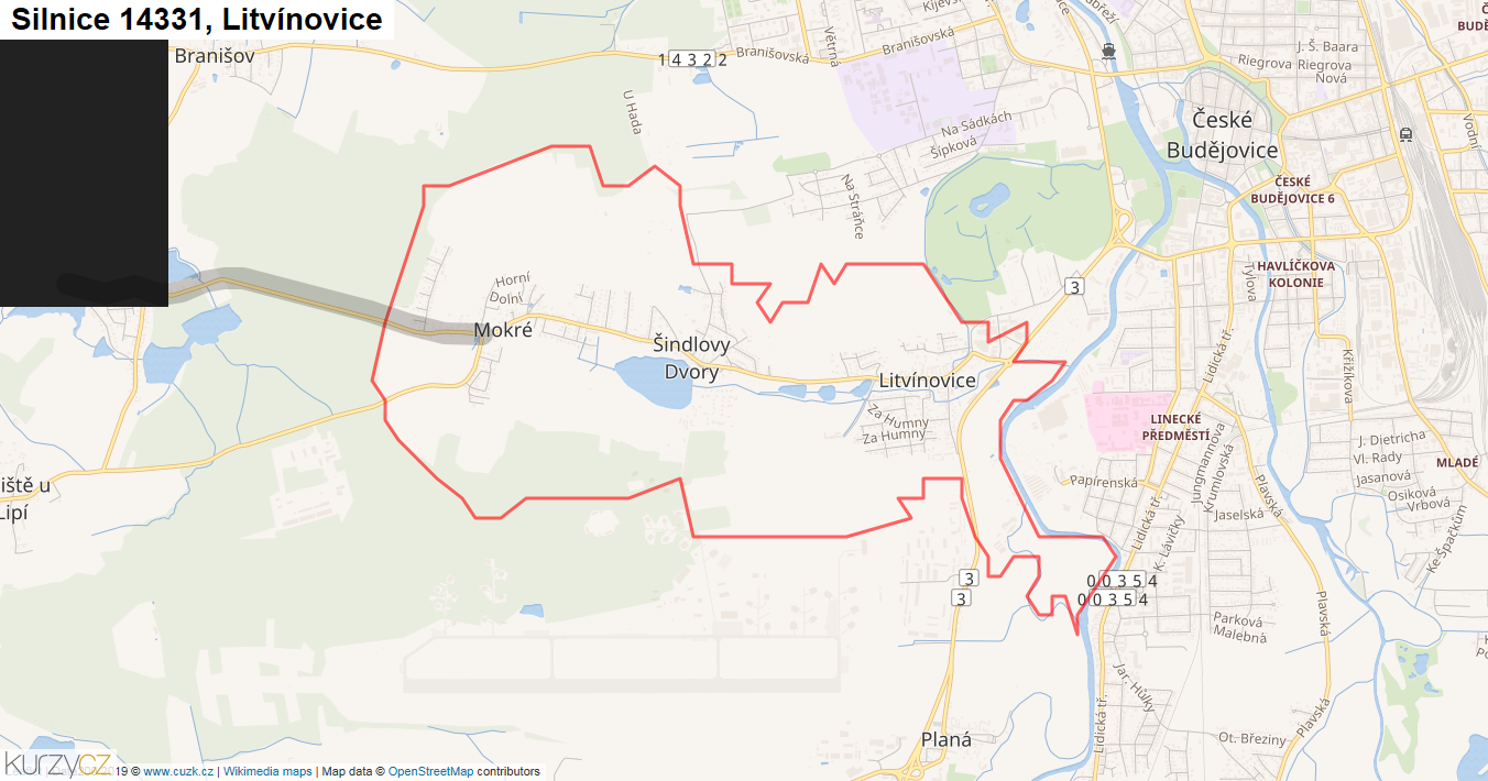 Litvínovice, Silnice 14331 - Mapa