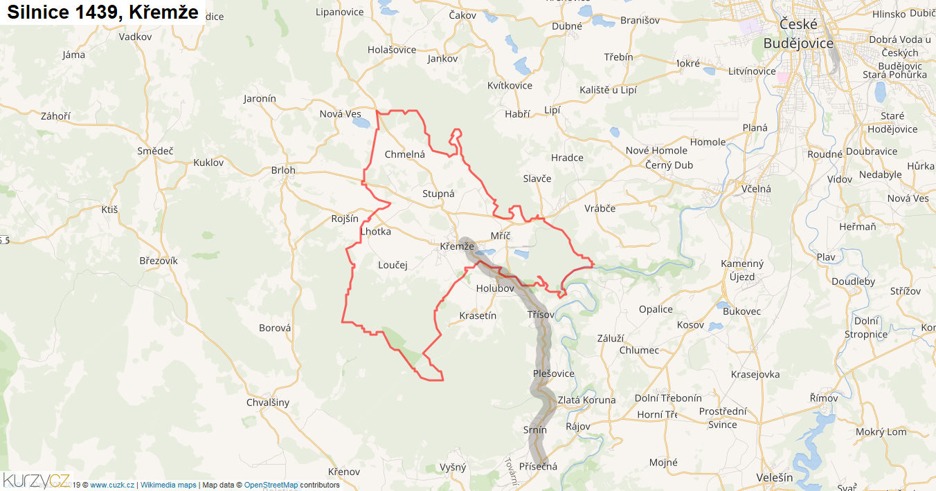 Křemže, Silnice 1439 - Mapa