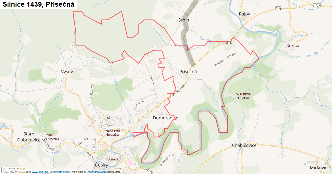 Přísečná, Silnice 1439 - Mapa