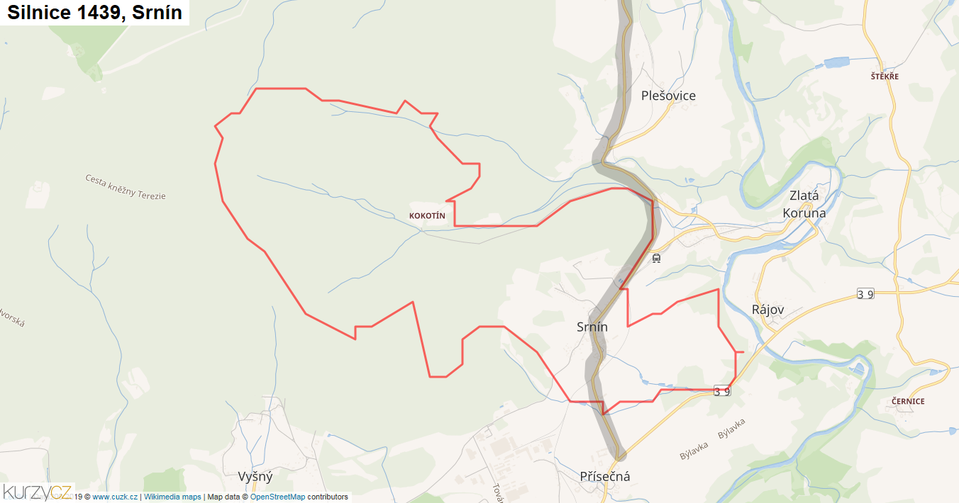Srnín, Silnice 1439 - Mapa