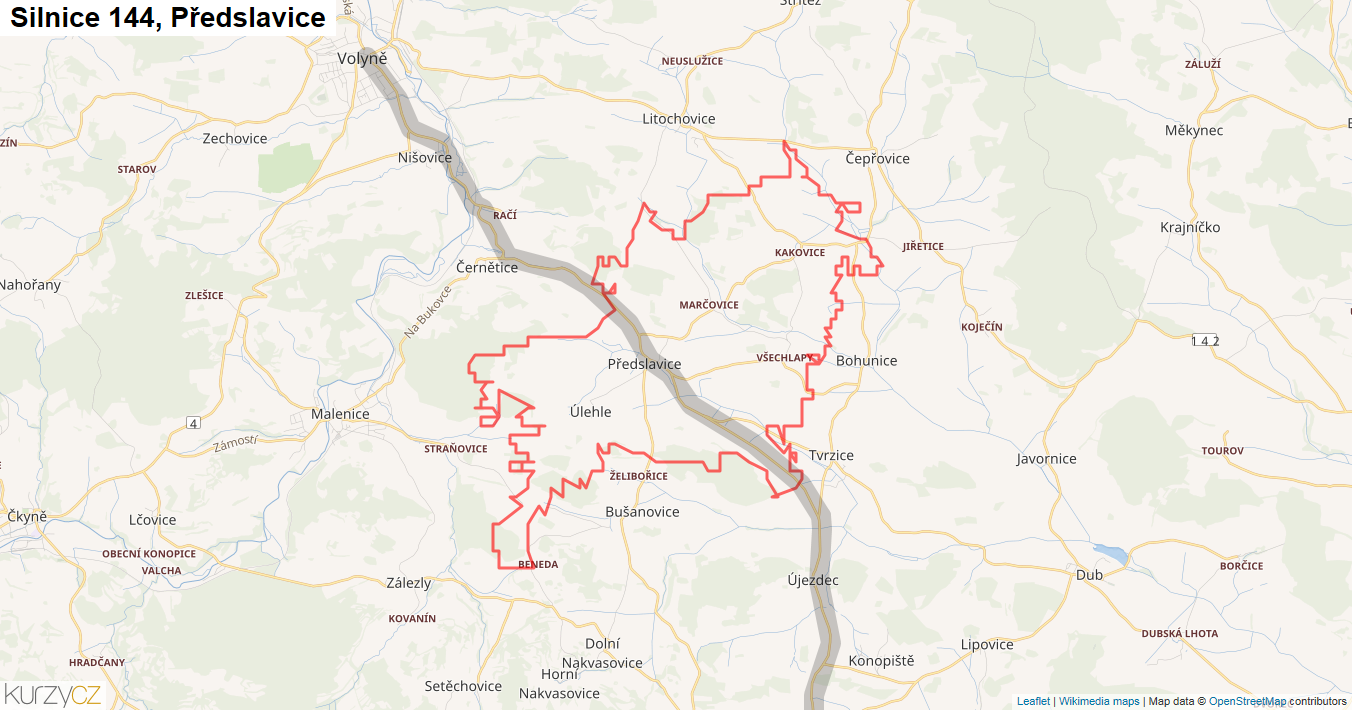 Předslavice, Silnice 144 - Mapa