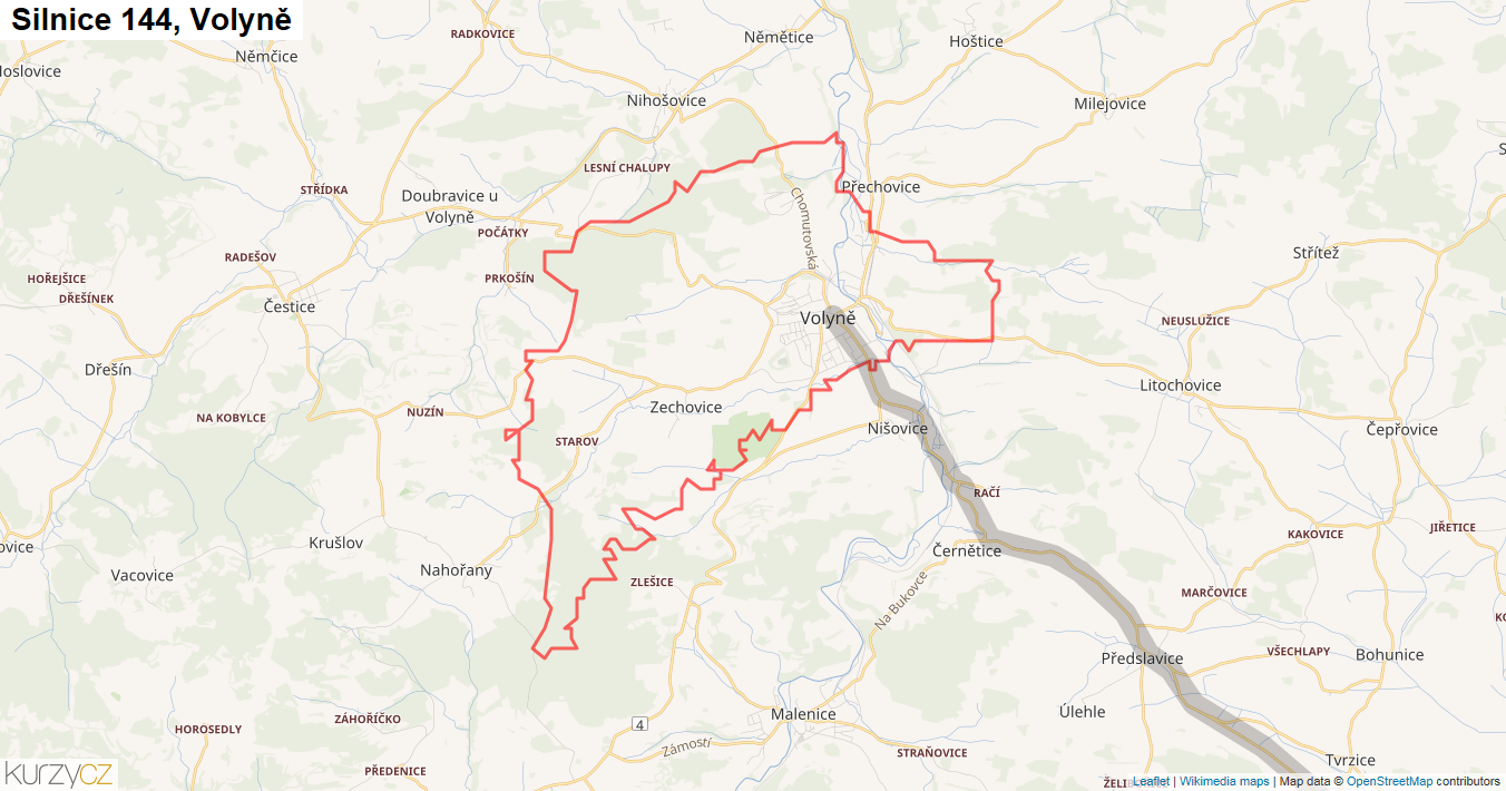 Volyně, Silnice 144 - Mapa