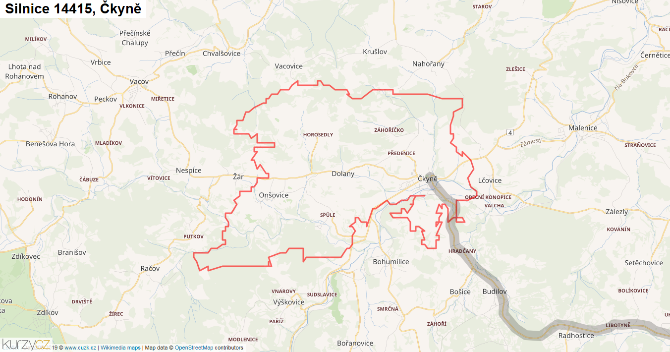 Čkyně, Silnice 14415 - Mapa