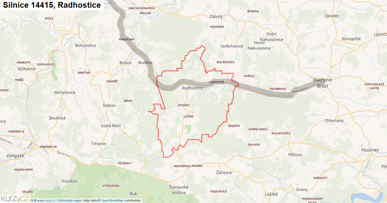 Radhostice, Silnice 14415 - Mapa