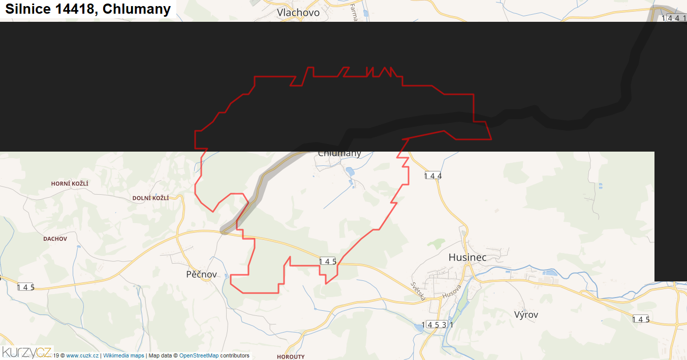 Chlumany, Silnice 14418 - Mapa