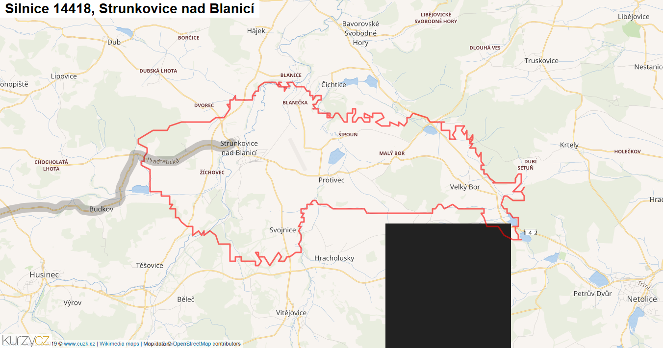 Strunkovice nad Blanicí, Silnice 14418 - Mapa