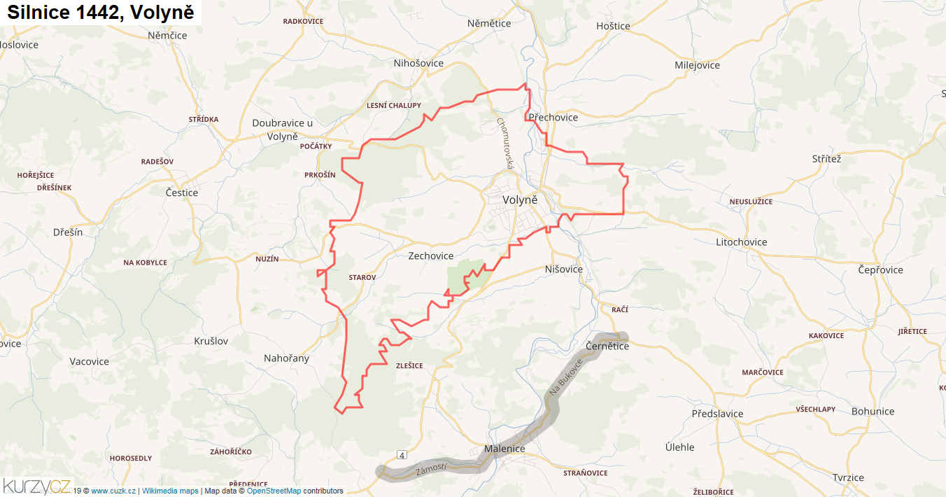 Volyně, Silnice 1442 - Mapa