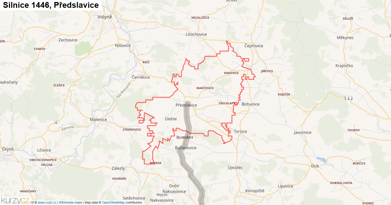 Předslavice, Silnice 1446 - Mapa