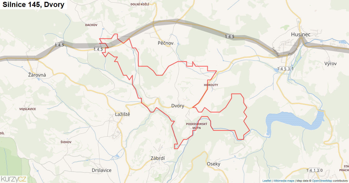 Dvory, Silnice 145 - Mapa
