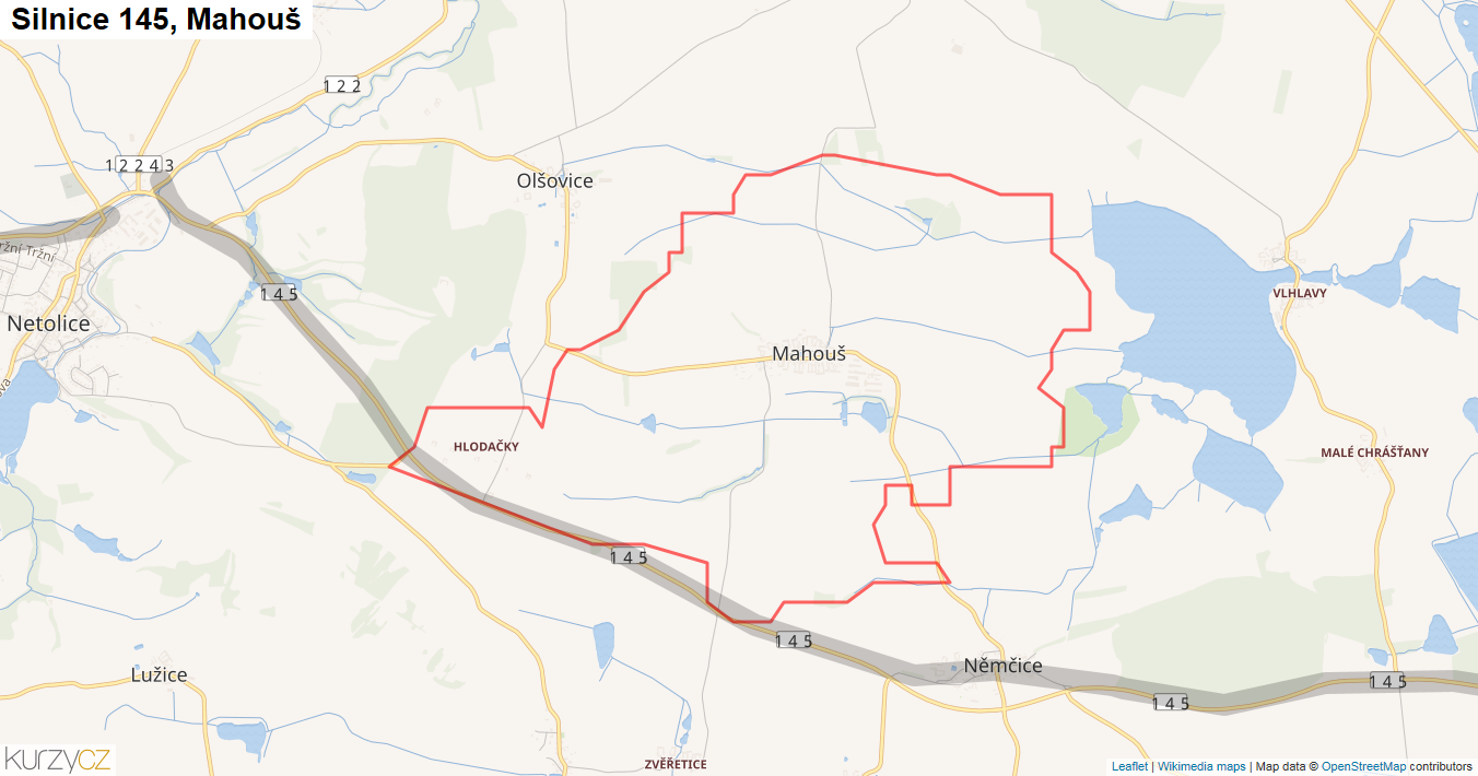 Mahouš, Silnice 145 - Mapa