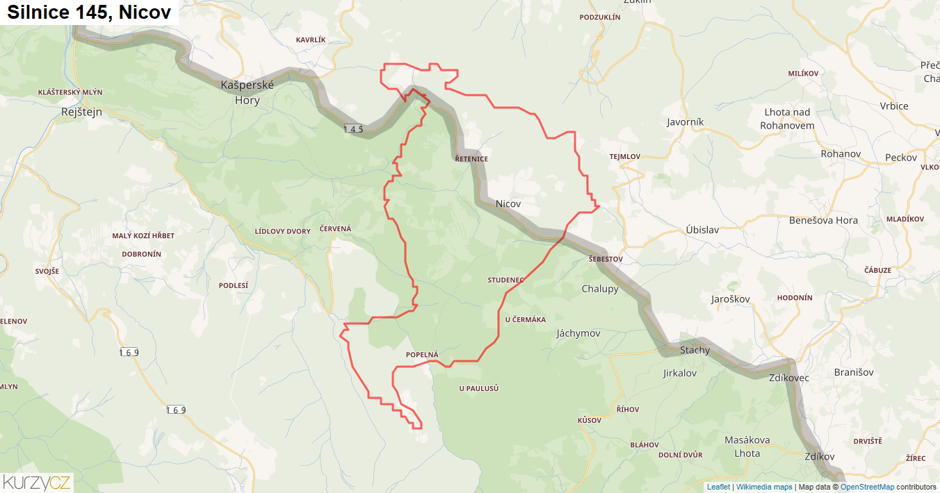 Nicov, Silnice 145 - Mapa