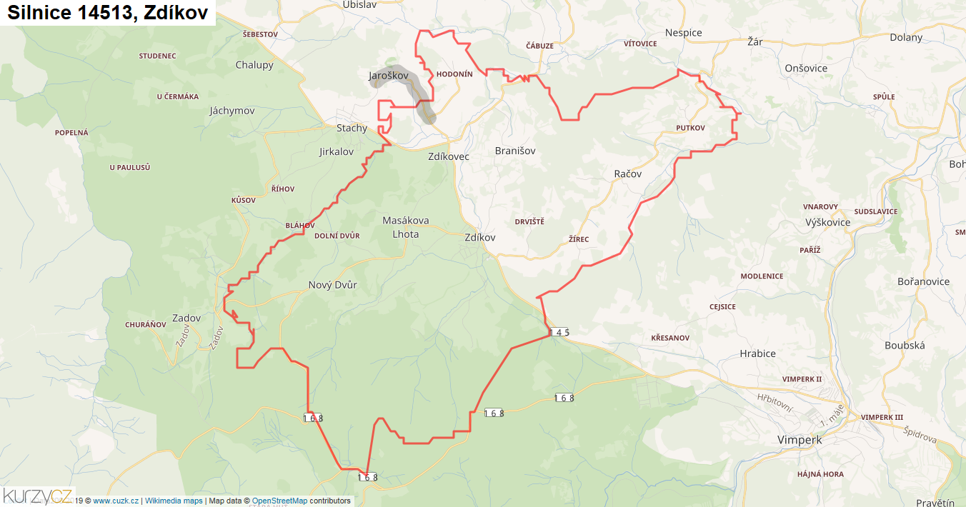 Zdíkov, Silnice 14513 - Mapa