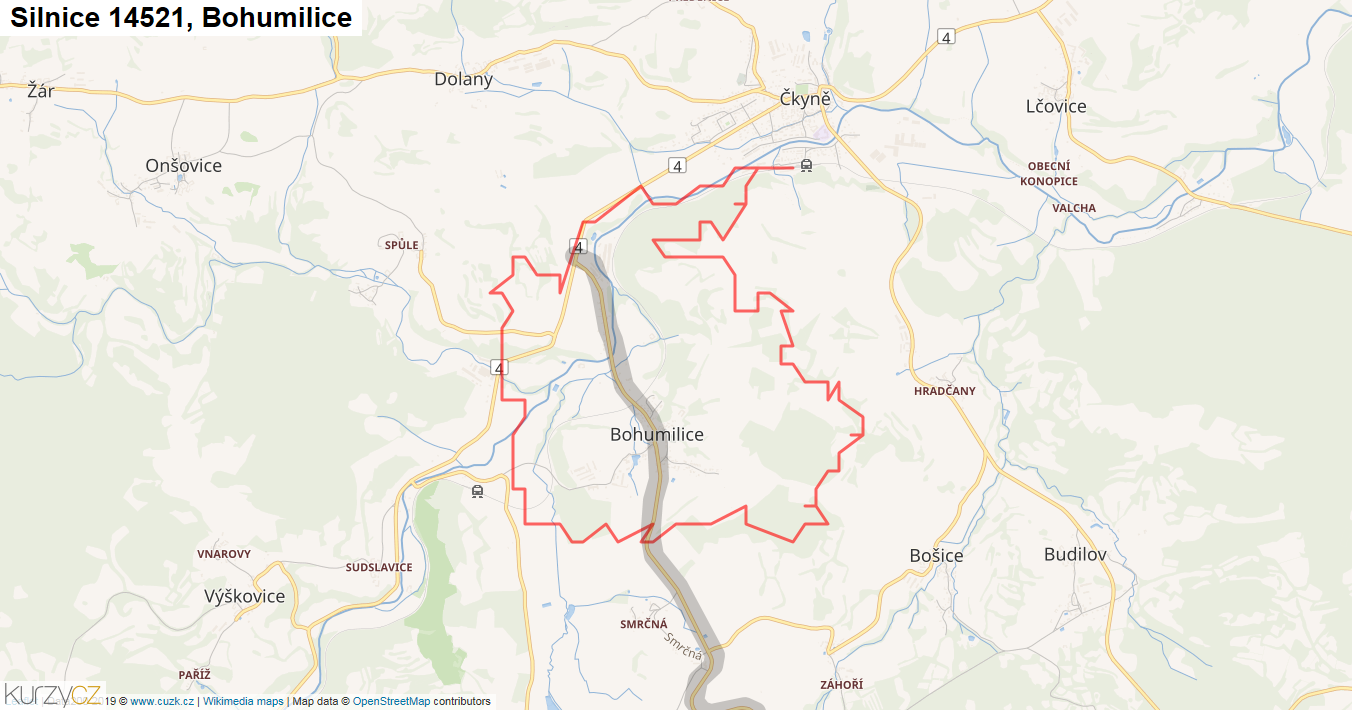 Bohumilice, Silnice 14521 - Mapa