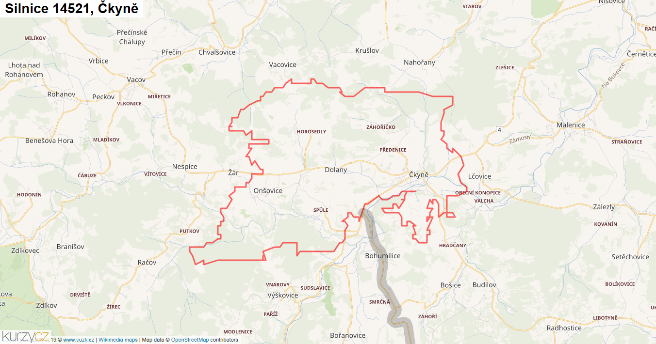 Čkyně, Silnice 14521 - Mapa