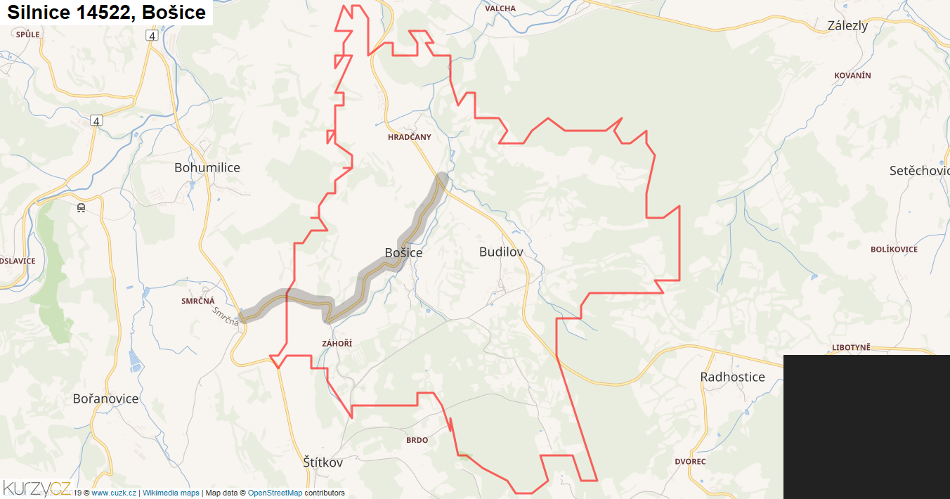 Bošice, Silnice 14522 - Mapa