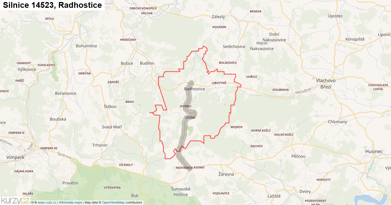 Radhostice, Silnice 14523 - Mapa