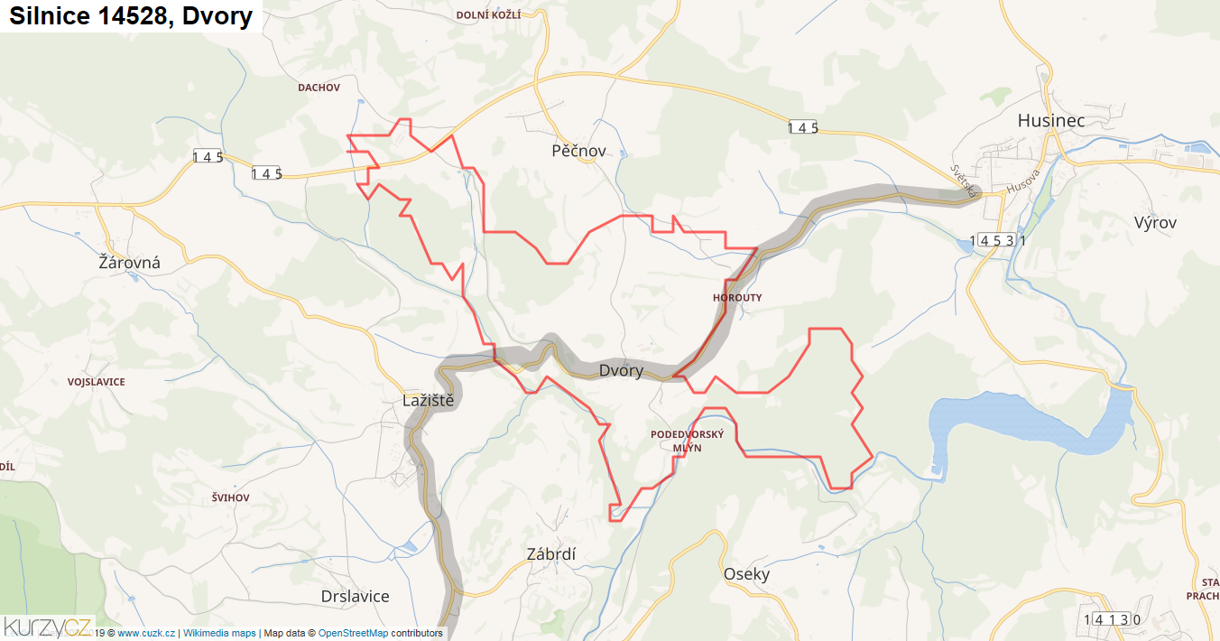 Dvory, Silnice 14528 - Mapa