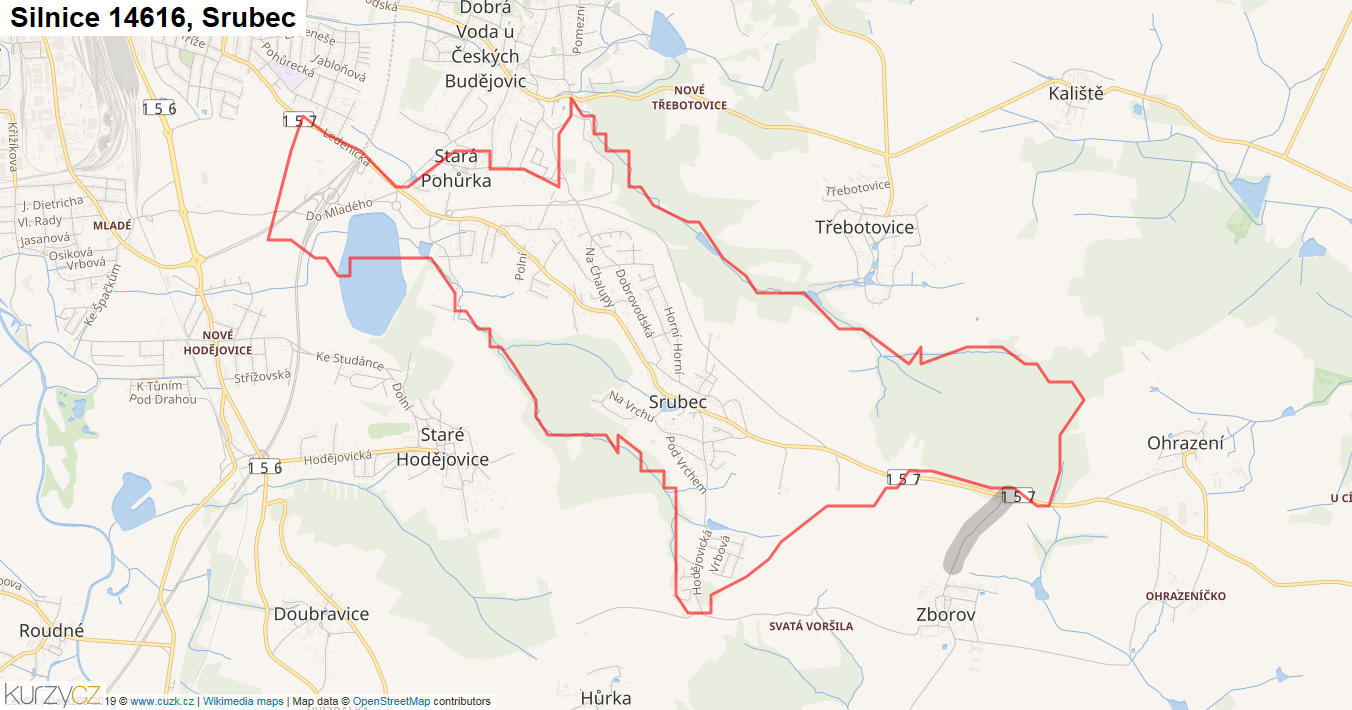 Srubec, Silnice 14616 - Mapa