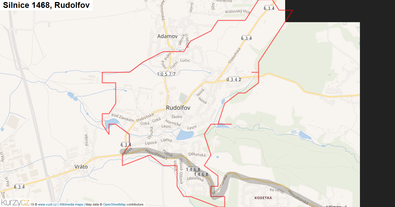 Rudolfov, Silnice 1468 - Mapa