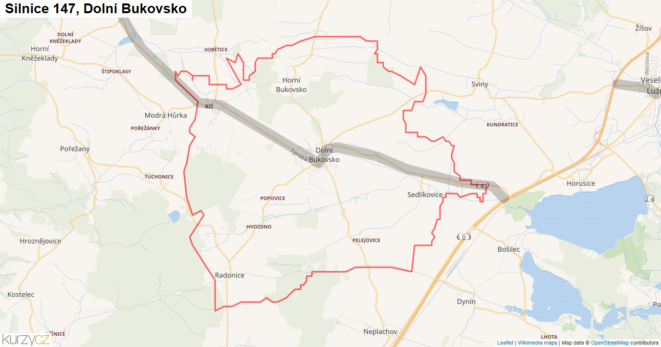 Dolní Bukovsko, Silnice 147 - Mapa